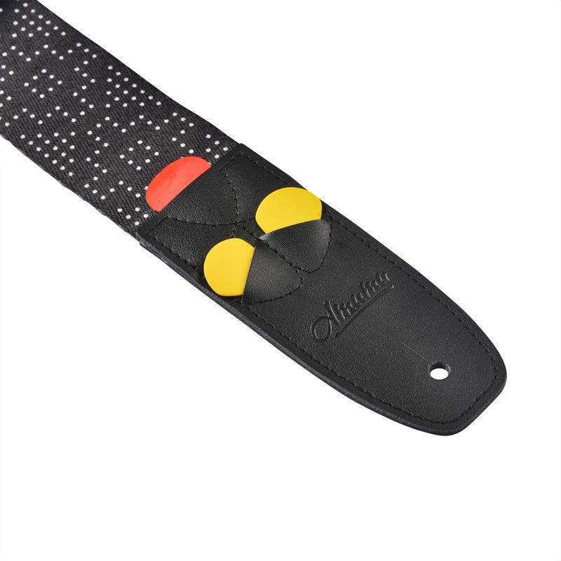 Amumu White Dot Guitar Strap with 3 Pick Holders for Acoustic, Electric, Bass Guitars -Black - Image 4